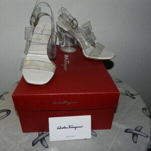 Salvatore Ferragamo clear Strap Trezze 85 Sandal Block Heel Size 7